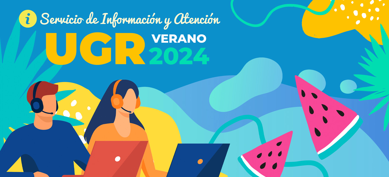 Personal de la UGR con auriculares y portátiles atendiendo durante los servicios mínimos del mes de agosto