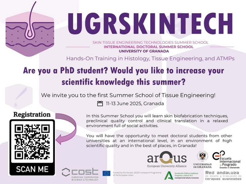 Escuela de verano UGRSKINTEC Cartel UGRSKINTECH, escuela de Formación en Ingeniería de Tejidos de la Piel